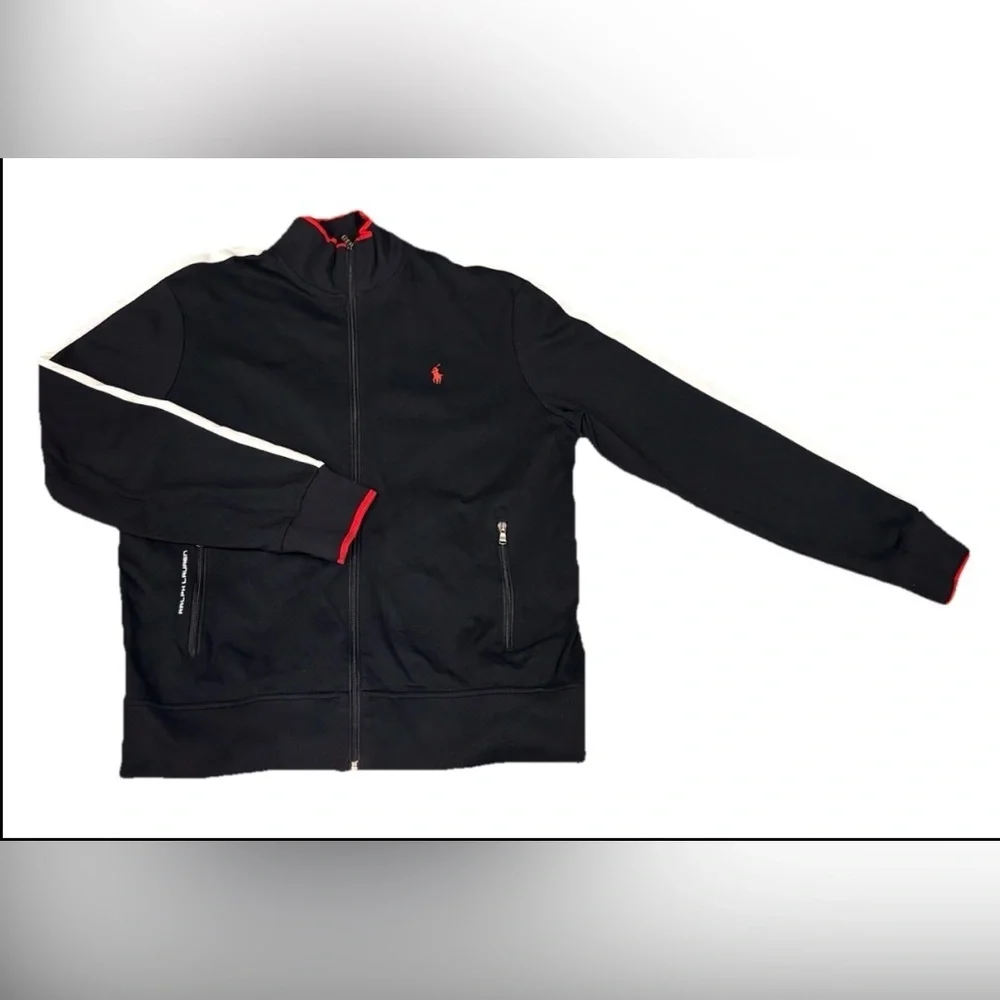 Polo Ralph Lauren Interlock Track Jacket Black White Stripe Mockneck Full Zip L